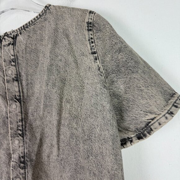 NWT Zara Snap Buttondown Back Acid Wash Short Sleeve Denim Top Shirt Size Large - Picture 10 of 12